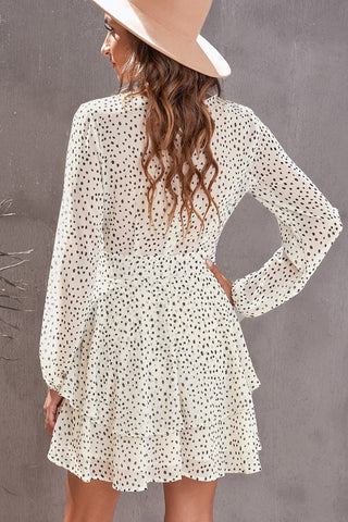 Tied Polka Dot Balloon Sleeve Layered Dress for Women