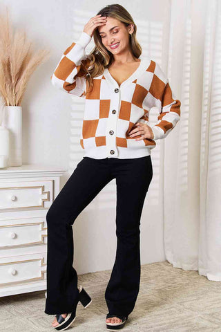 Double Take Button-Up V-Neck Dropped Shoulder Cardigan for Women