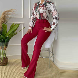 Women's Long-sleeved Top and Wide-leg Pants / Trouser Set