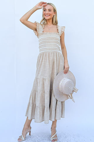 And The Why Linen Striped Ruffle Dress for Women