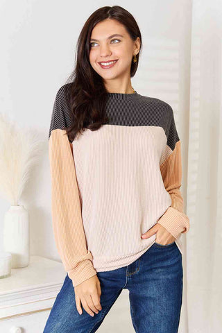 Double Take Color Block Dropped Shoulder T-Shirt for Women