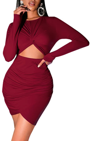 Women's Long-Sleeve Package Hip Dress Cropped Navel Dress