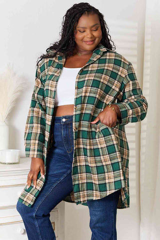 Double Take Plaid Collared Neck Long Sleeve Shirt for Women