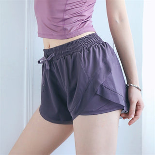 New Fake Two Piece Gym Shorts Women High Waist Elastic Tight Sports Yoga Pants