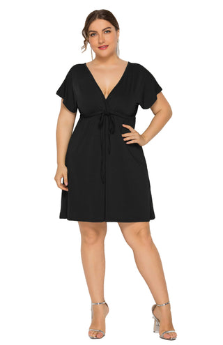 Women's Plus Size Deep V Solid Dress