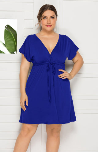 Women's Plus Size Deep V Solid Dress