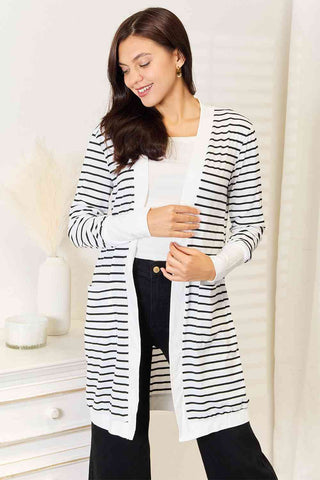 Double Take Striped Open Front Longline Cardigan for Women