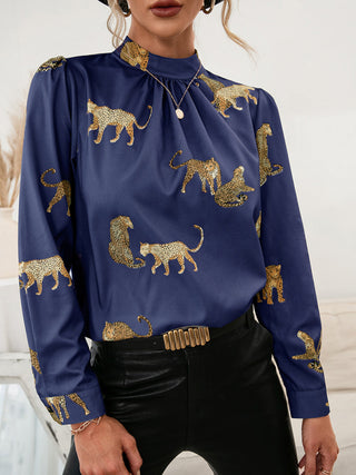 Women's Leopard Print Long Sleeve Pullover Shirt