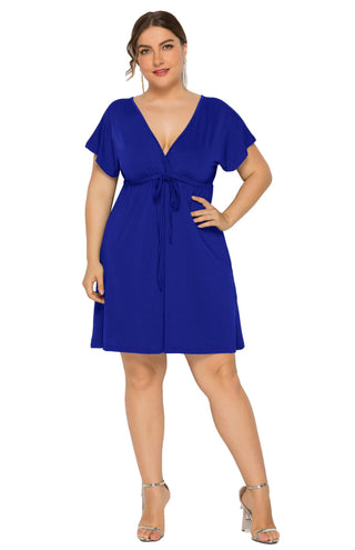 Women's Plus Size Deep V Solid Dress