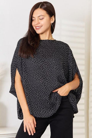 Double Take Printed Dolman Sleeve Round Neck Blouse for Women