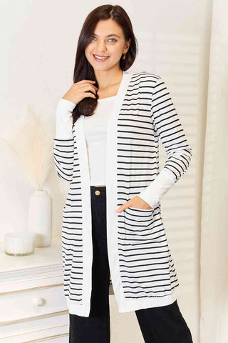 Double Take Striped Open Front Longline Cardigan for Women