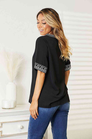 Double Take Embroidered Notched Neck Top for Women