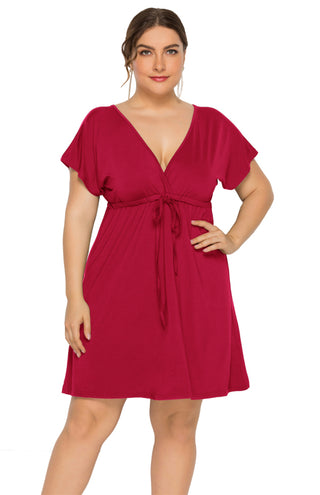 Women's Plus Size Deep V Solid Dress