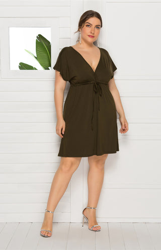 Women's Plus Size Deep V Solid Dress