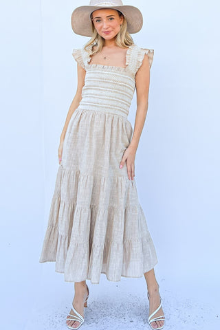 And The Why Linen Striped Ruffle Dress for Women