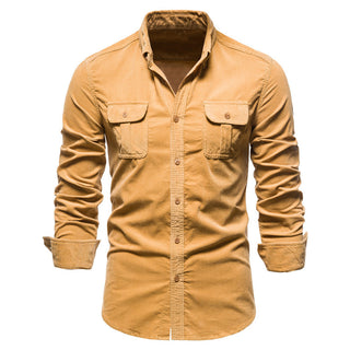 Men's corduroy slim-fit casual long-sleeve shirt