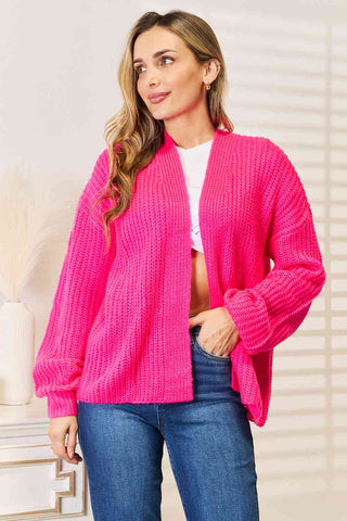 Woven Right Rib-Knit Open Front Drop Shoulder Cardigan for Women