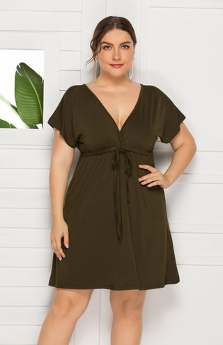 Women's Plus Size Deep V Solid Dress