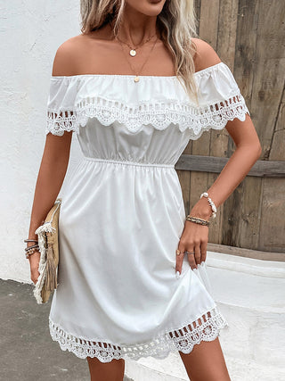 Ruched Lace Detail Off-Shoulder Dress for Women