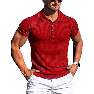 New Men's High Stretch Vertical Stripe Long Sleeve POLO Shirt Slim Fit Short Sleeve Polo Shirt