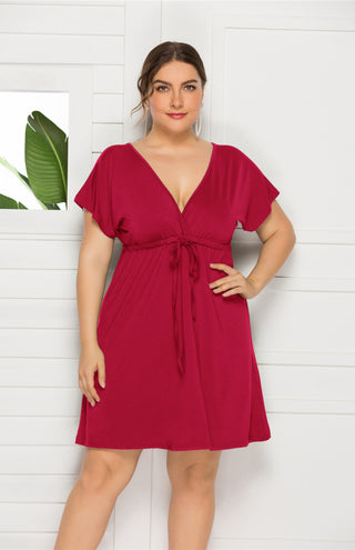 Women's Plus Size Deep V Solid Dress