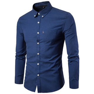 Men's Casual Slim Cotton Oxford Solid Color Large Size Bottom Shirt Long Sleeves