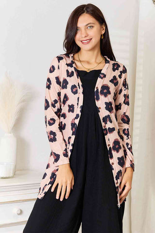 Double Take Printed Button Front Longline Cardigan for Women