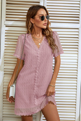 Lace Detail V-Neck Short Sleeve Dress for Women