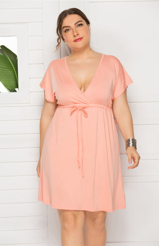 Women's Plus Size Deep V Solid Dress