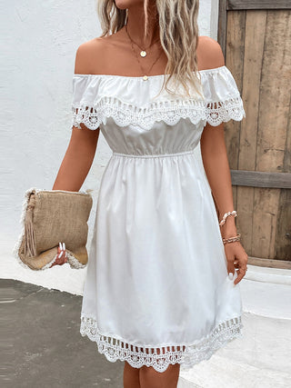 Ruched Lace Detail Off-Shoulder Dress for Women