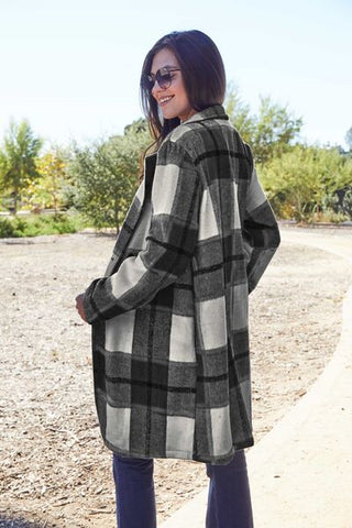 Double Take Full Size Plaid Button Up Lapel Collar Coat for Women