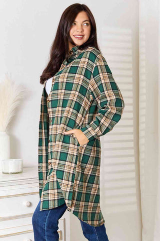 Double Take Plaid Collared Neck Long Sleeve Shirt for Women