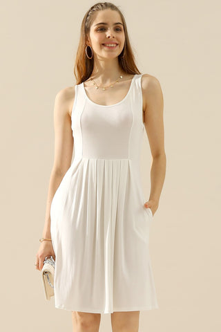 Doublju Round Neck Ruched Sleeveless Dress with Pockets for Women