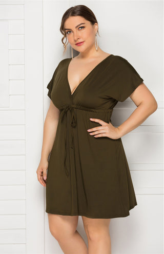 Women's Plus Size Deep V Solid Dress