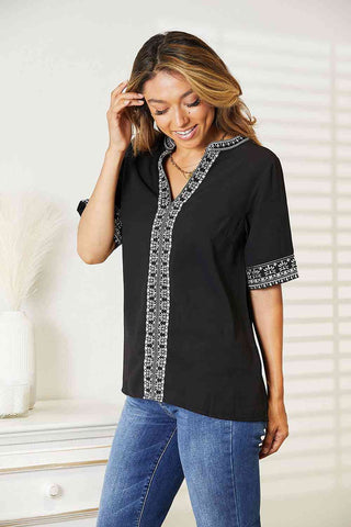 Double Take Embroidered Notched Neck Top for Women