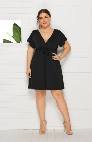 Women's Plus Size Deep V Solid Dress