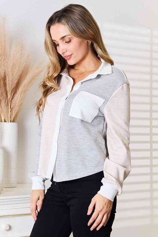 Double Take Color Block Curved Hem Shirt for Women