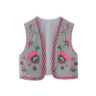 Embroidered Cardigan Vest for Women