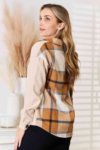 Double Take Plaid Print Dropped Shoulder Shirt for Women