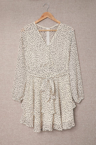 Tied Polka Dot Balloon Sleeve Layered Dress for Women