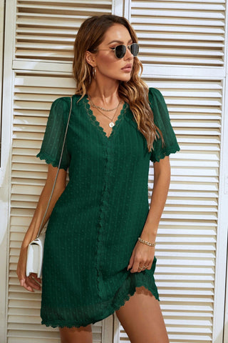 Lace Detail V-Neck Short Sleeve Dress for Women