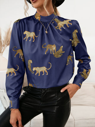 Women's Leopard Print Long Sleeve Pullover Shirt