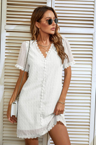 Lace Detail V-Neck Short Sleeve Dress for Women