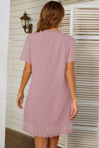 Lace Detail V-Neck Short Sleeve Dress for Women