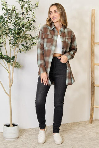 Double Take Plaid Dropped Shoulder Shirt for Women