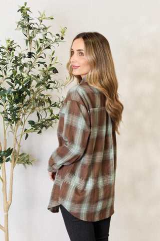 Double Take Plaid Dropped Shoulder Shirt for Women