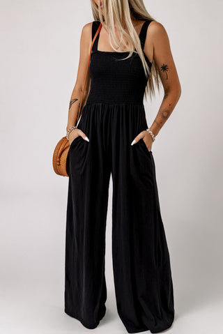 Women's Square Neck Casual Slim Pleated Jumpsuit