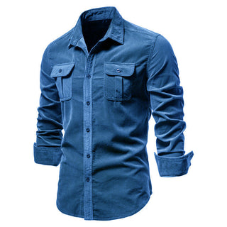 Men's corduroy slim-fit casual long-sleeve shirt