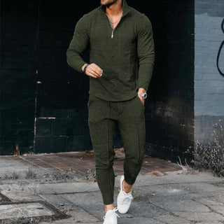 Men's Textured Casual Half Zipper Stand Collar Suits