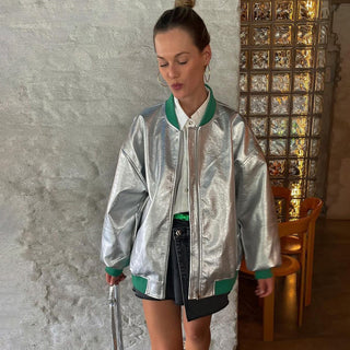 Futuristic Reflective Baseball Jacket for Women